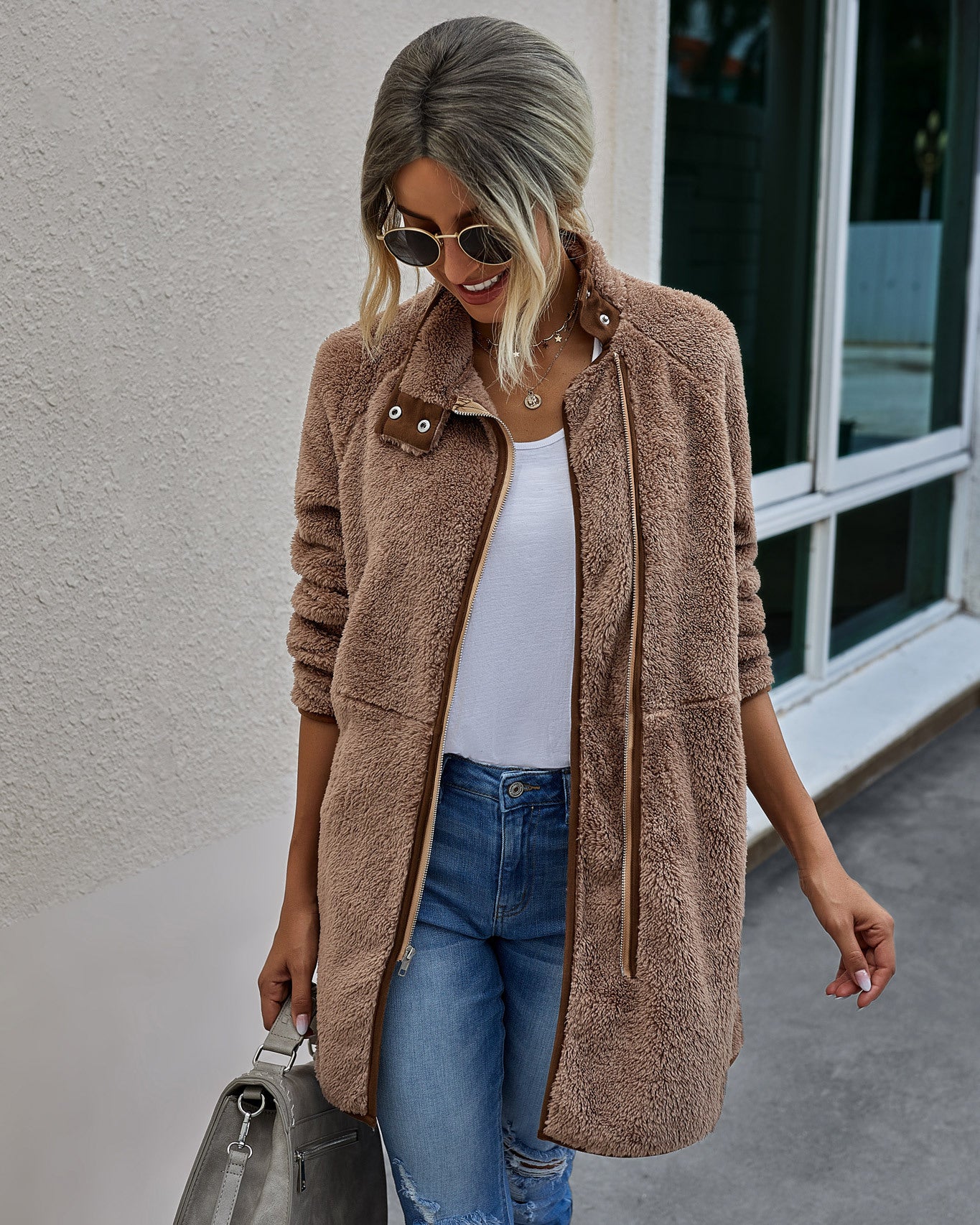 Women Clothes Winter Warm Pocket Fur Coat