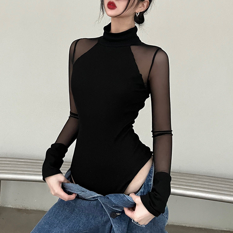 Solid Color Slimming High Collar Bottoming Jumpsuit