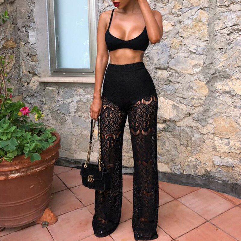 New beach clothes sexy lace women's wide leg pants