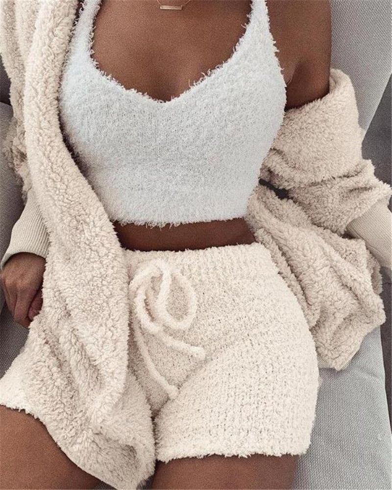 Long Sleeve Crop Tank Top Shorts Pajama Set