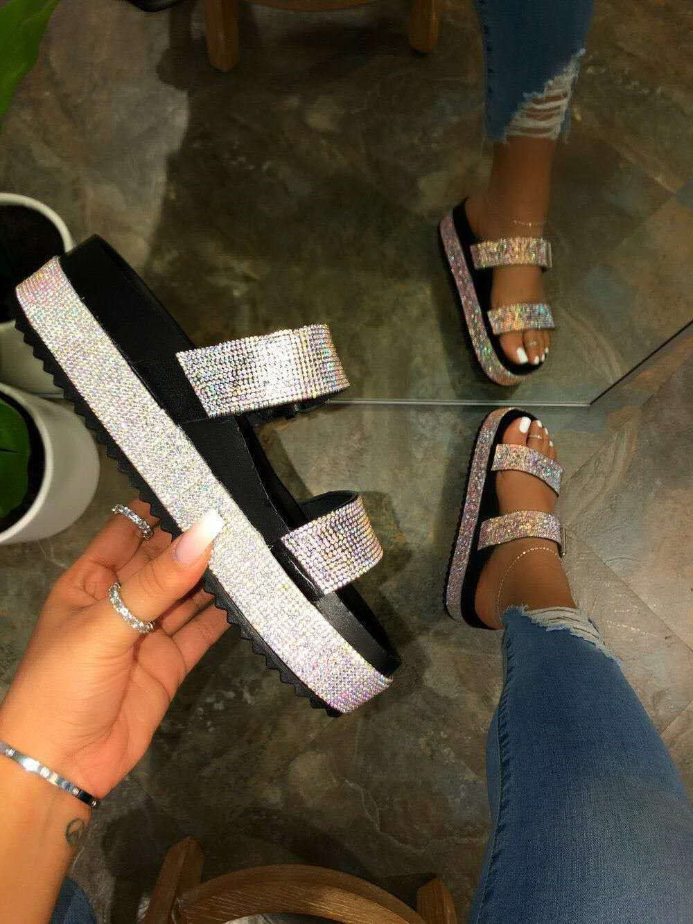 One-line fashion rhinestone sandals