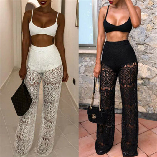 New beach clothes sexy lace women's wide leg pants