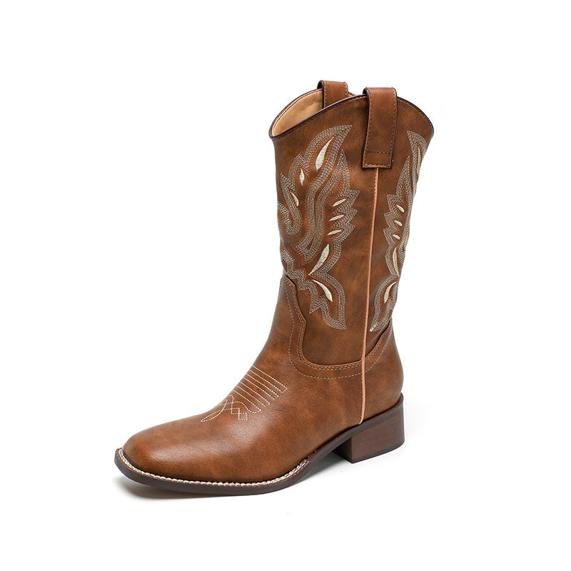 Women's Mid-calf Embroidered Martin Boots