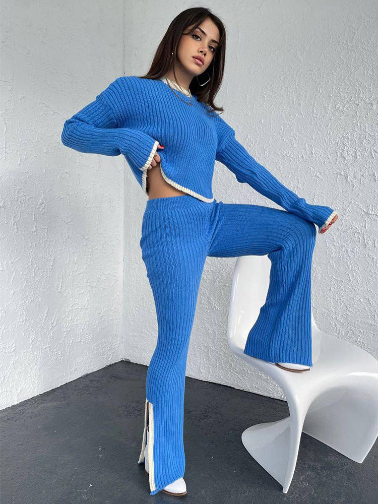 Lazy Color Contrast Suit Women's Knitted Sweater